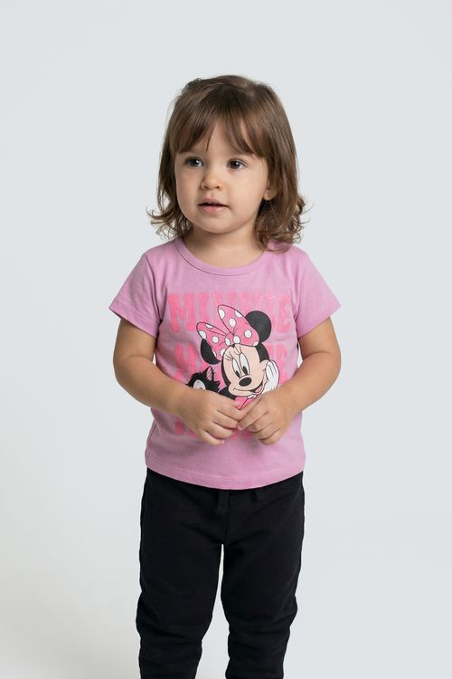 Blusa Infantil Menina Rosa Pink Minnie Mouse com Laço Poá