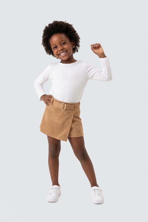 Saia Mini Suede Infantil Menina Bege Claro