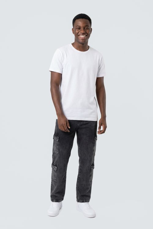 Calça Jeans Masculina Preta Cargo Reta