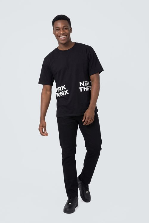 Camiseta Oversized Streetwear Masculina Preta NY Bronx