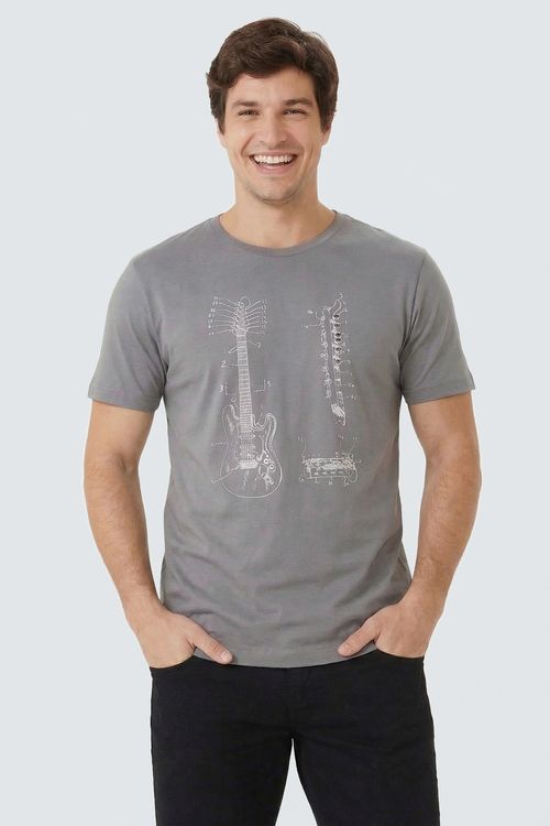 Camiseta Masculina Cinza Chumbo Guitarra Esquema