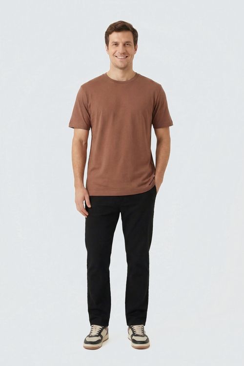 Camiseta Masculina Marrom Médio Algodão Penteado