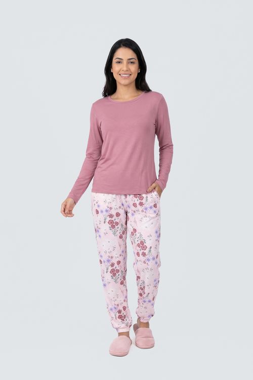 Pijama Feminino Rosa Floral