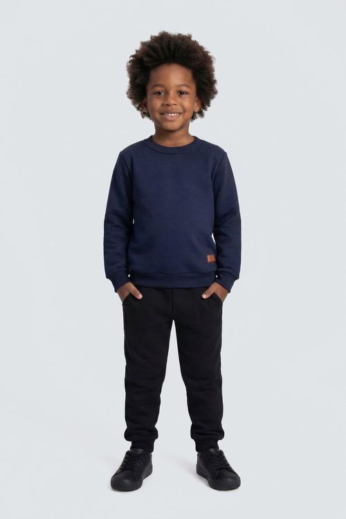 Calça de Moletom Infantil Azul Marinho Liso