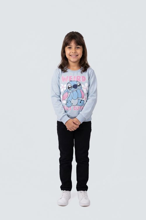 Moletom Infantil Menina Azul Claro Stitch Weird But Cute