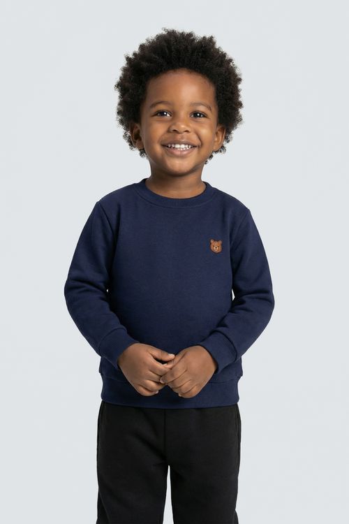 Moletom Infantil Menino Azul Escuro Ursinho Bordado
