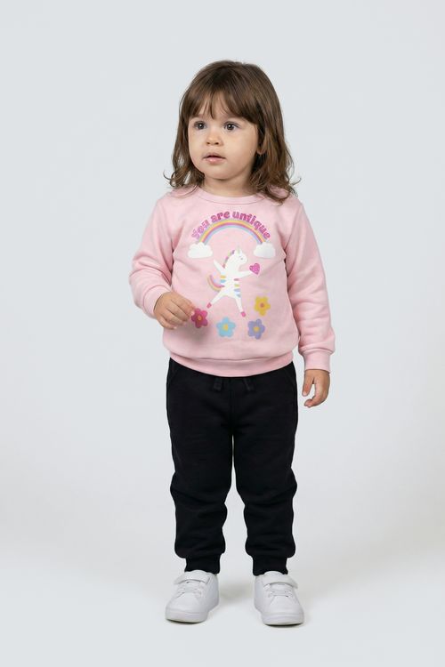 Moletom Infantil Menina Rosa Claro Unicórnio Arco-Íris