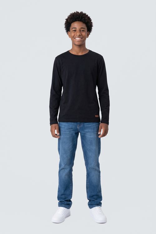 Blusa de Moletom Juvenil Preto Liso Essencial