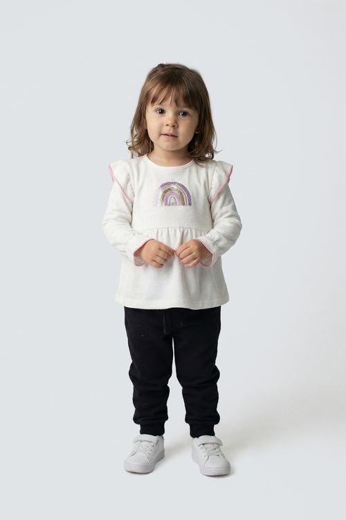 Blusa Infantil Menina Off White Arco-Íris Paetês