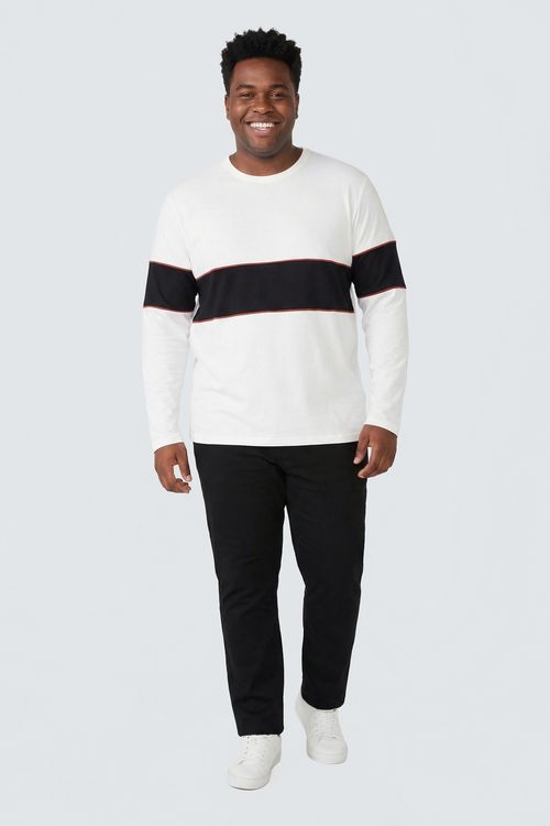 Camiseta Manga Longa Masculina Off White Faixa P. Vermelho