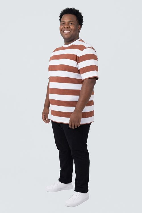 Camiseta masc super list marrom off white