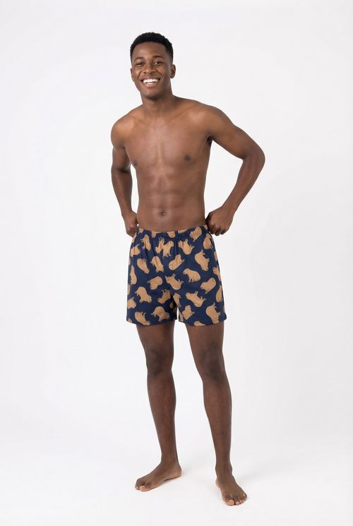 Samba Canção Masculina Azul Marinho Estampa Capivaras