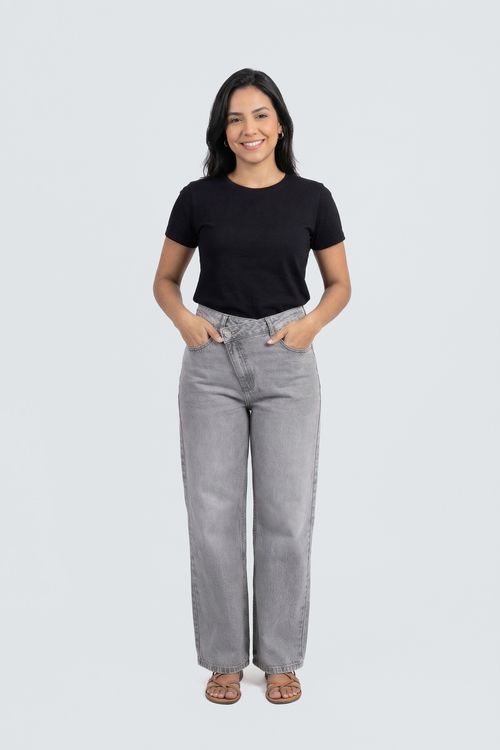 Calca fem aj 60689 jns wid cos deslo ciz jeans preto claro