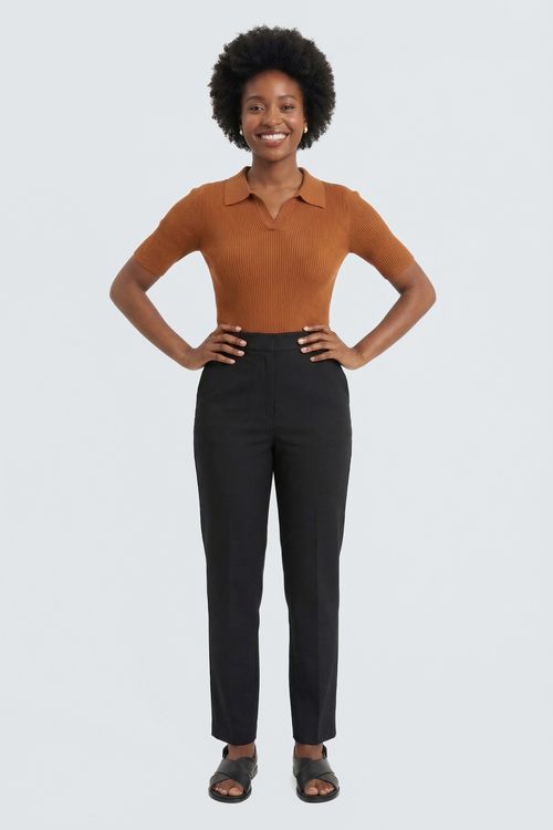 Suéter Feminino Caramelo Tricô Lurex Canelado Gola Polo