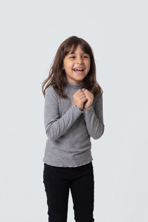 Blusa Gola Alta Canelada Infantil Menina Cinza Claro Mescla