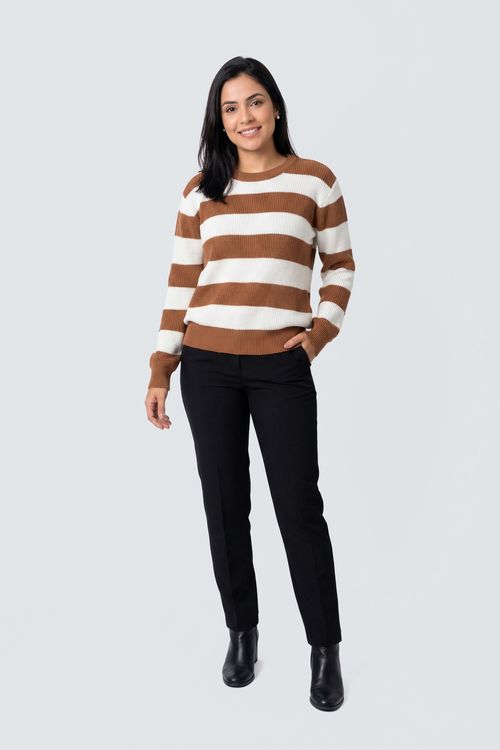 Suéter Feminino Caramelo Off-White Listrado