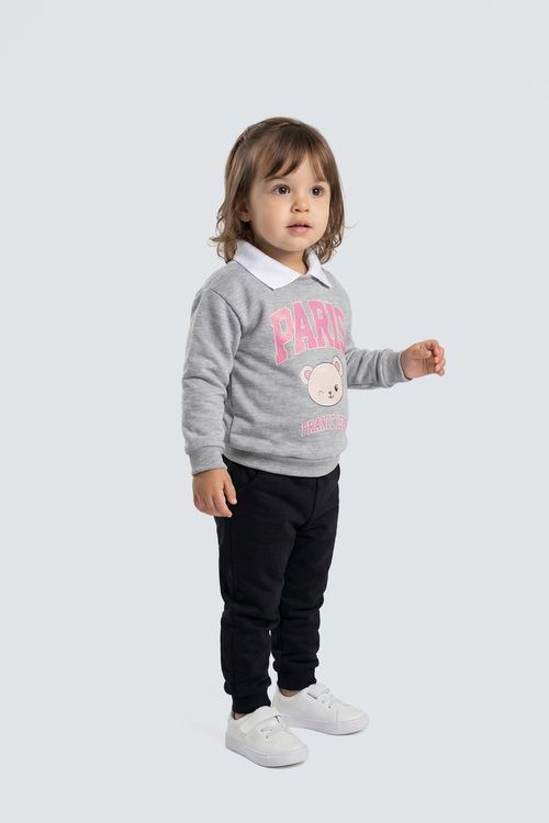 Moletom Infantil Cinza Mescla Urso Paris