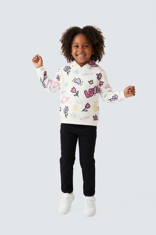 Moletom com Capuz Infantil Menina Off White Estampa Power Love