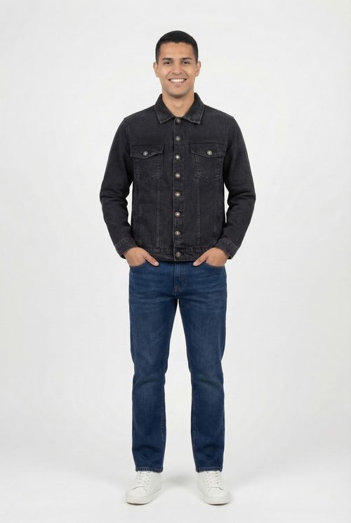 Jaqueta Jeans Masculina Preta Clássica