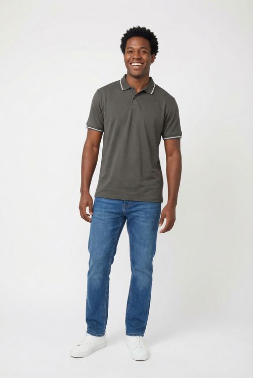 Polo Masculina Verde Beluga Detalhes Brancos