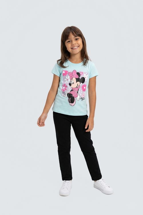 Blusa Infantil Menina Azul Claro Juvenil Minnie Floral