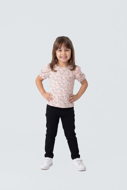 Blusa Infantil Menina Off White Floral Bufantes