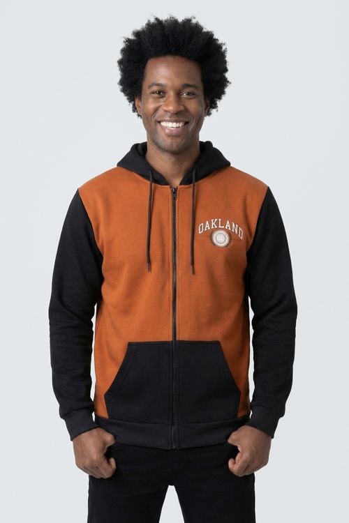 Moletom Masculino Bicolor Marrom e Preto Estampa Oakland