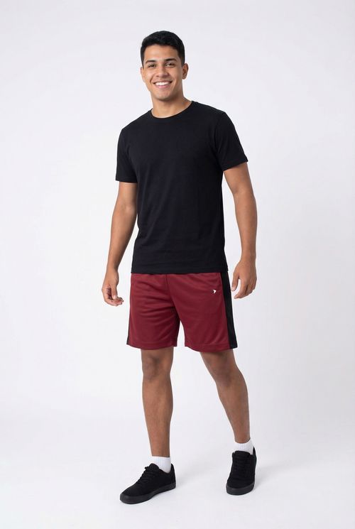 Short Masculino Performance Dry Fit Mesh Vinho Faixa Lateral