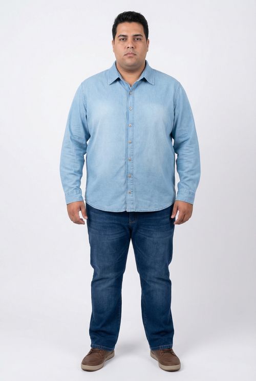 Camisa Jeans Manga Longa Masculina Azul Claro