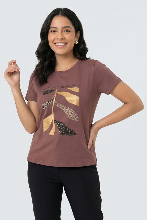 Blusa Feminina Marrom Estampa 'Embrace the Journey' Animal Print