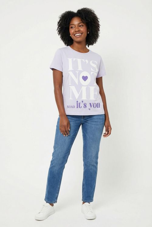 Blusa Feminina Lilás Estampa It's Not Me Coração