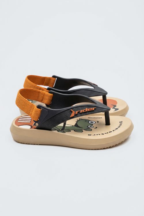 Chinelo Sandália Infantil Menino Tira Laranja Solado Bege Dinossauro