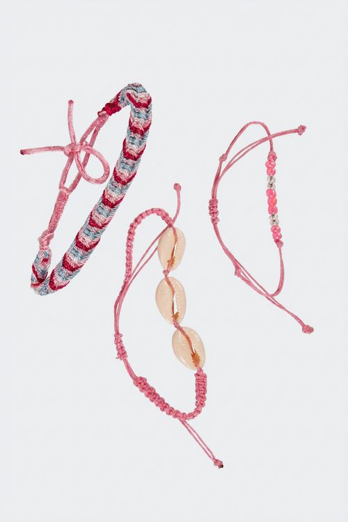 Kit de Pulseiras Feminino Rosa Trançado Boêmio Búzios