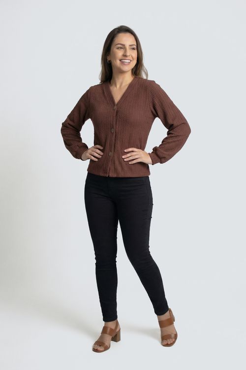Casaco Cardigan Feminino Marrom Canelado