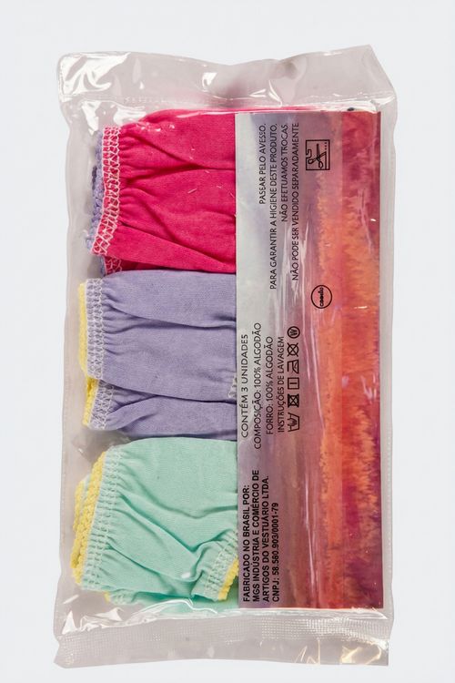 Kit 3 Calcinhas Infantil Menina Cores Pastel Sortidas