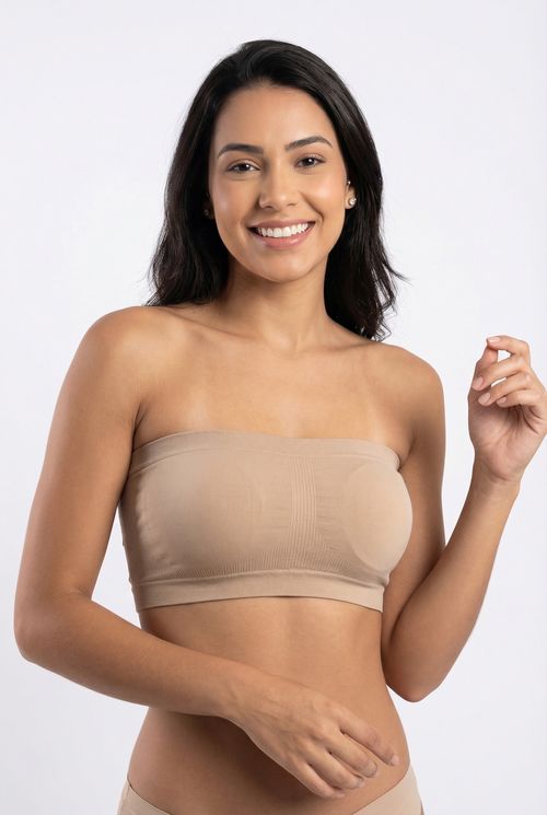 Sutiã Top Faixa Canelado Feminino Bege Claro
