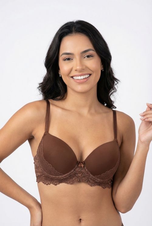 Sutiã Feminino Marrom Renda Delicada e Bojo