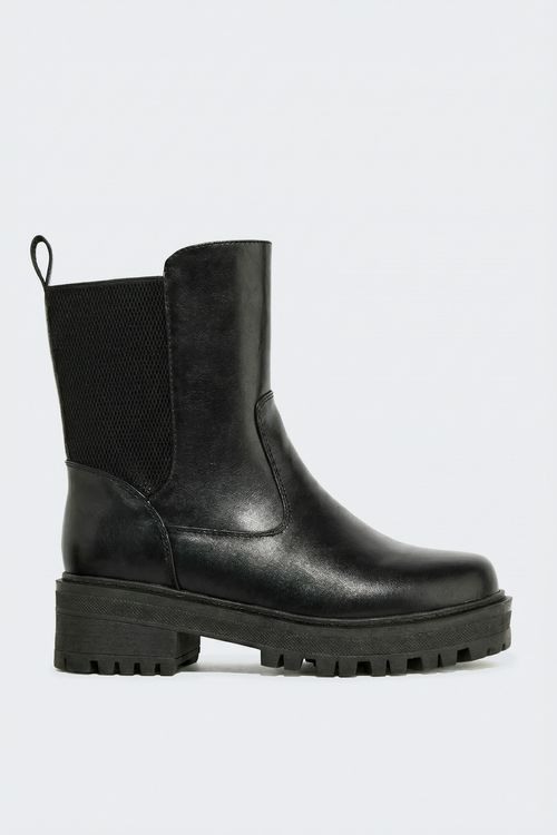 Bota Coturno Feminina Chelsea Tratorada Preta