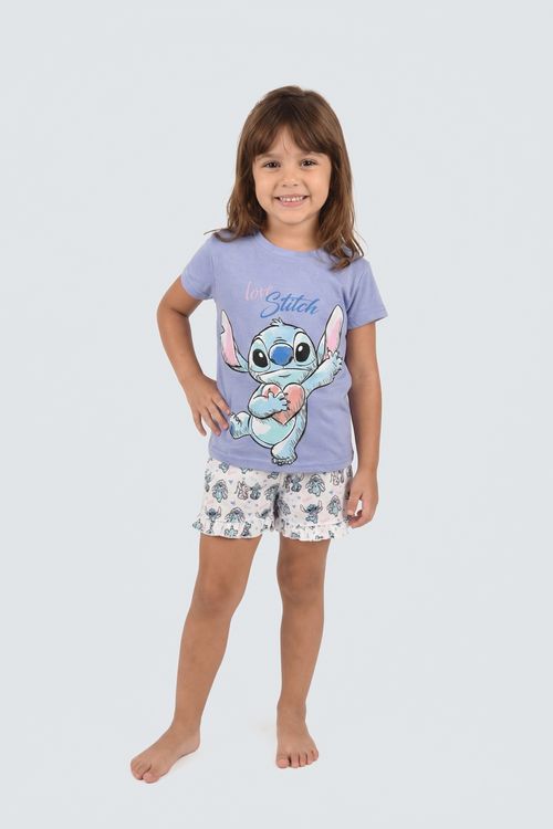 Conjunto de Pijama Infantil Menina Lilás Stitch Love