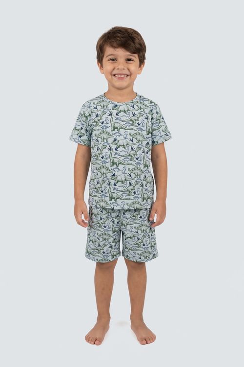 Conjunto Pijama Infantil Menino Azul Criança Dinossauros