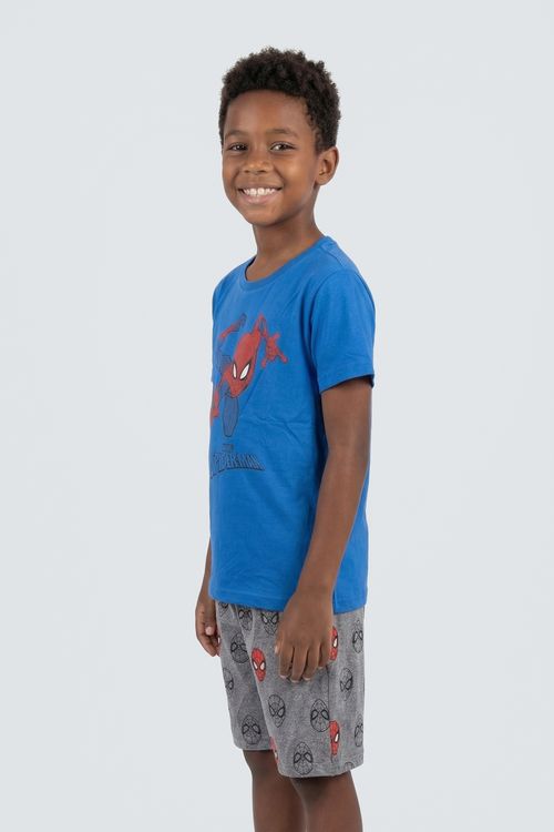 Pijama Curto Infantil Menino Azul e Cinza Homem-Aranha Marvel