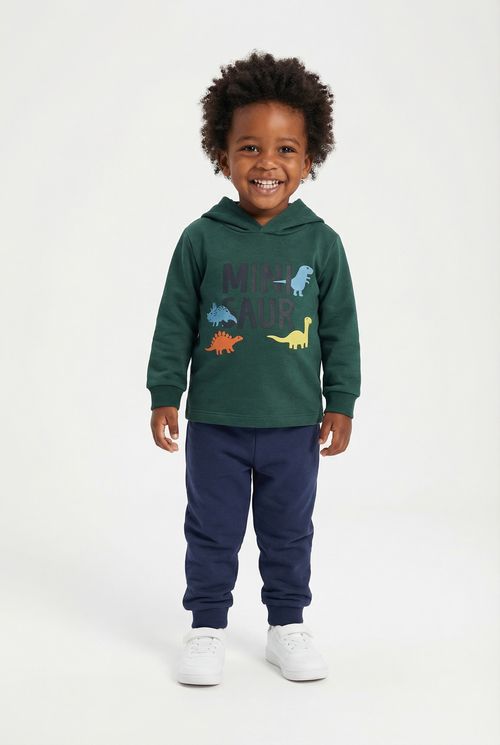 Moletom com Capuz Infantil Verde Escuro Mini Saur Dinossauros