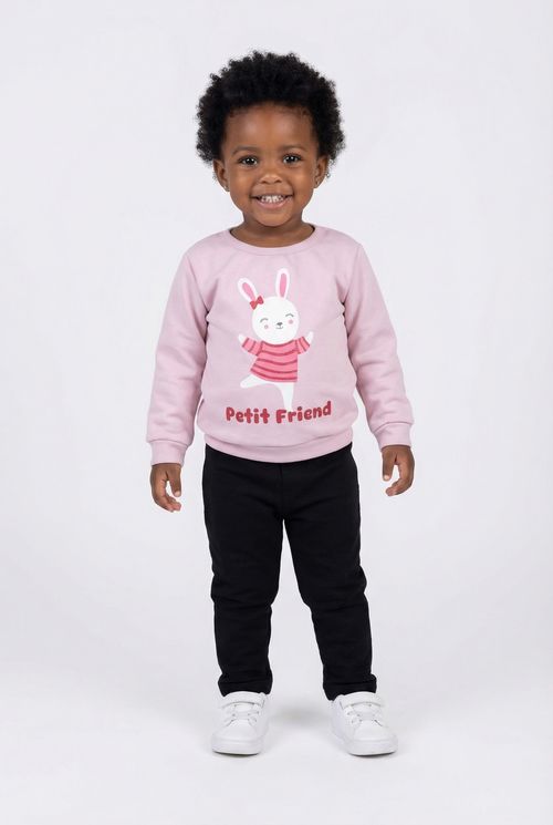Moletom Infantil Menina Rosa Claro Coelhinha Petit Friend