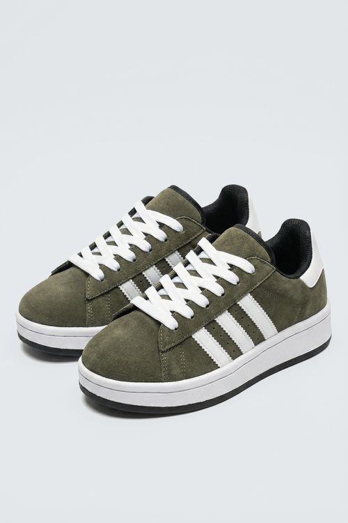 Tênis Infantil Menino Verde Oliva c/ Listras Brancas