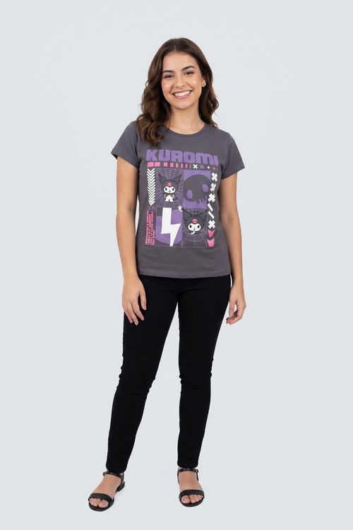 Blusa Feminina Cinza Chumbo Kuromi Dark Gamer