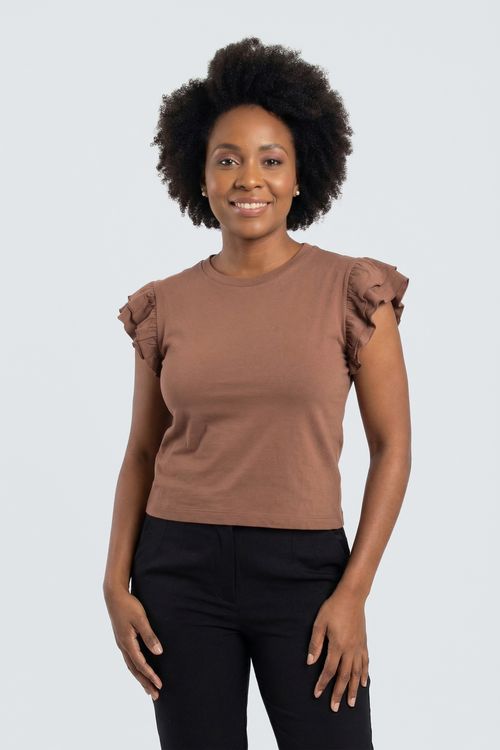 Blusa Feminina Marrom Escuro com Babados