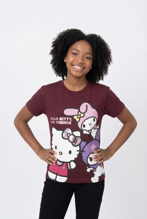 Blusa Infantil Menina Vinho Juvenil Hello Kitty e Amigos