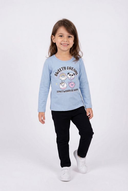 Blusa Infantil Menina Azul Claro Estampa Sweety Dreams
