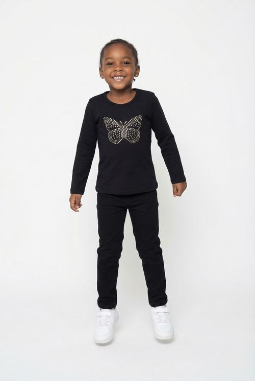 Blusa Infantil Menina Preta Borboleta de Strass