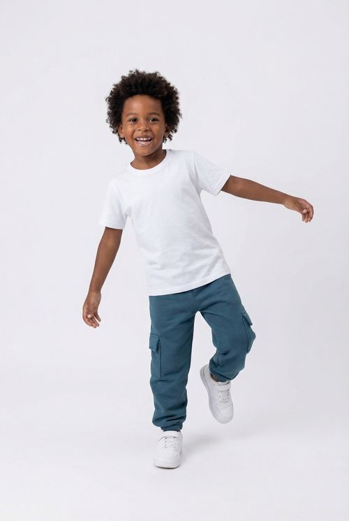 Calça Moletom Cargo Infantil Verde Petróleo Liso
